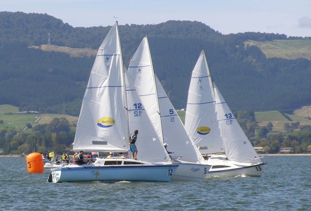 NZL tries a port tack start in Race 12 of the B2 racing on Day 3 of the 2009 IFDS Blind World Sailing Championships, Rotorua  © David Staley - copyright